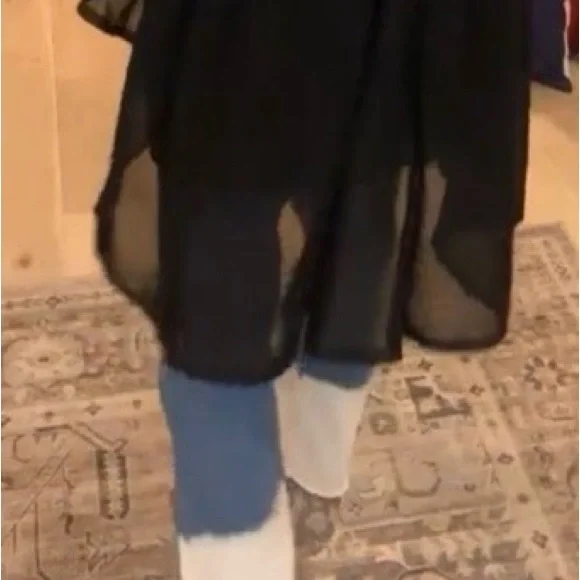 Sleeveless denim & black chiffon long sequin jacket duster high low custom flowy - Picture 6 of 14